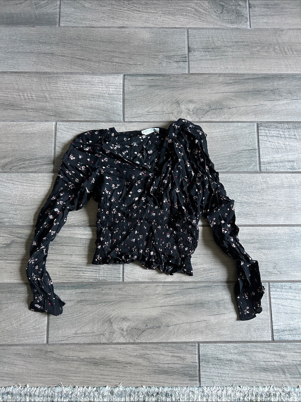 Paper Crane Black Smocked Floral Top